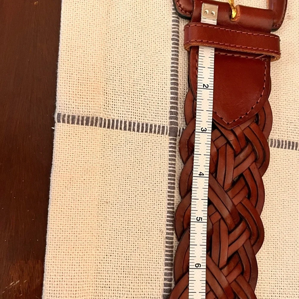 Braided Leather Belt with Gold Buckle Tongue 34” Long Chic Polished Preppy Vibe